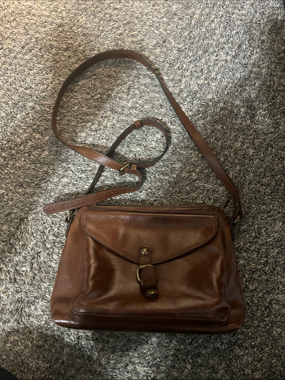 Patricia Nash Brown Leather Crossbody Messenger with Front Buckle
